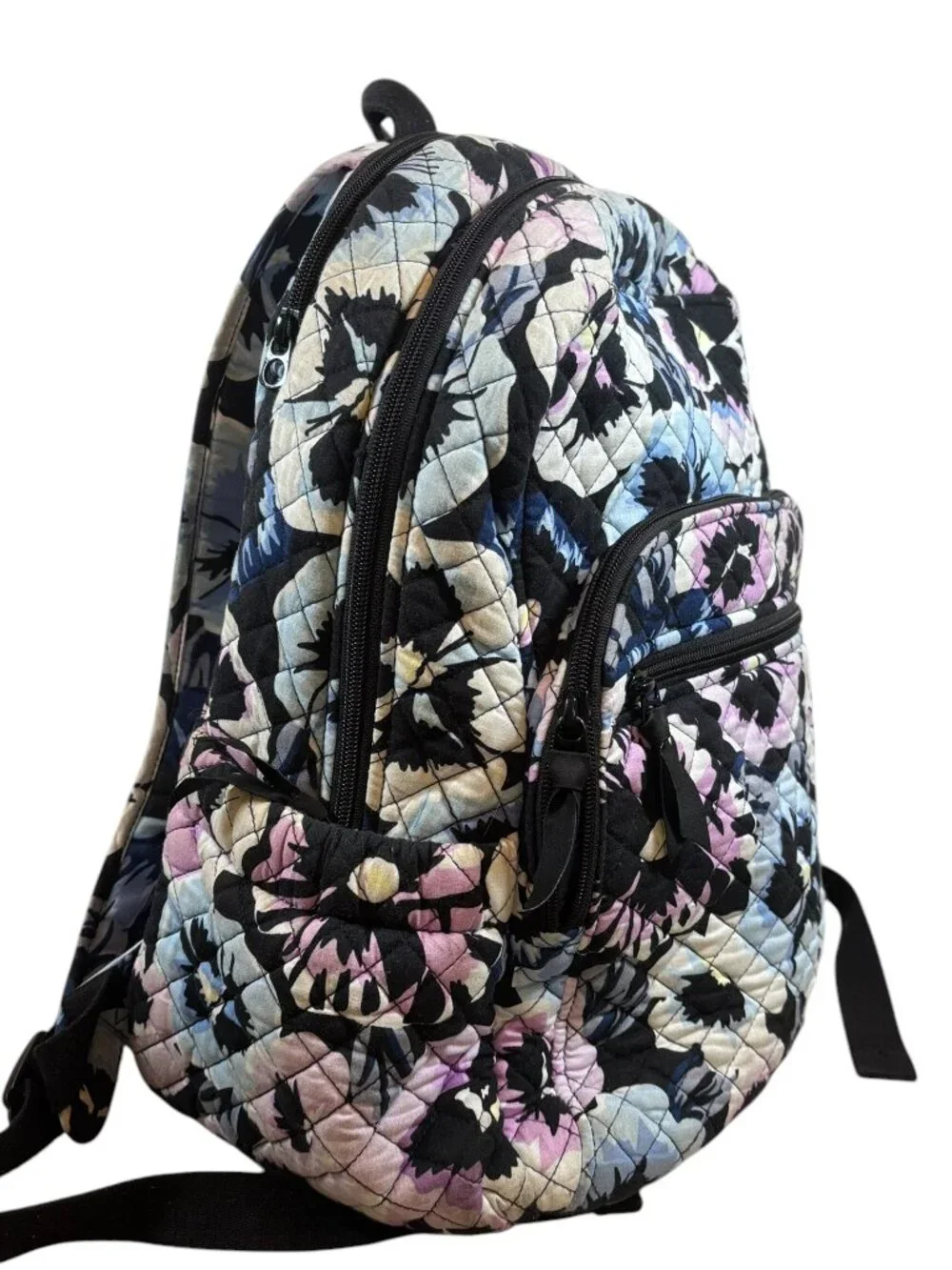 Large Vera Bradley Iconic Campus Backpack Quilted Plum Pansies